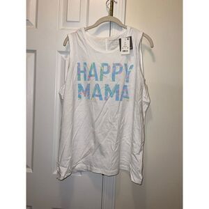 Grayson Threads Women's XX-Large "Happy Mama" White Tank Top Multicolor font XXL